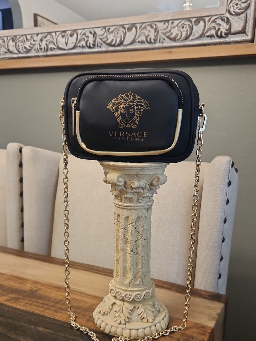 Versace Parfums Black and Gold Crossbody Bag
